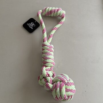 SK Ball On Rope Dog Toy Pink & Green
