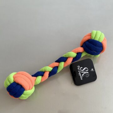 SK Dumbbell Rope Dog Toy Orange & Yellow