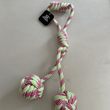 SK Double Ball On Rope Dog Toy Pink & Green